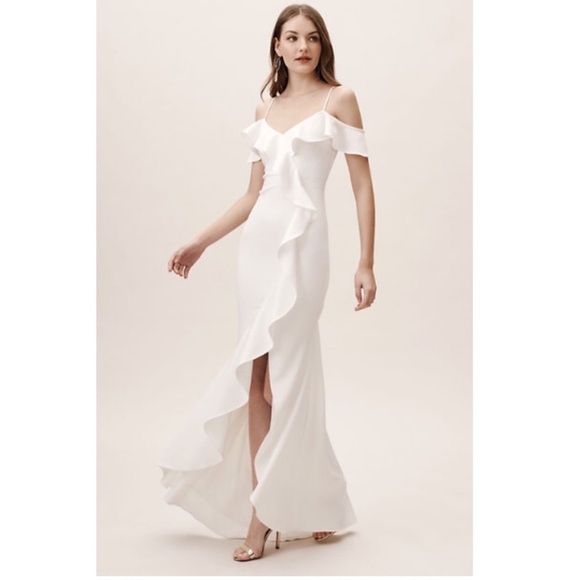Anthropologie x‎ BHLDN Lafayette Dress Ivory white maxi wedding ruffle size 4